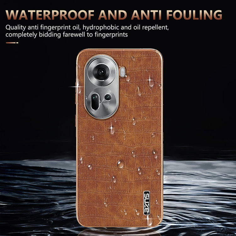 For OPPO Reno11 Global AZNS Electroplated Frame Crocodile Texture Full Coverage Phone Case(Green)