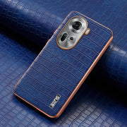 For OPPO Reno11 Global AZNS Electroplated Frame Crocodile Texture Full Coverage Phone Case(Blue)