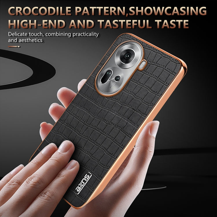 For OPPO Reno11 Global AZNS Electroplated Frame Crocodile Texture Full Coverage Phone Case(Blue)
