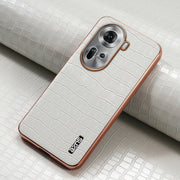 For OPPO Reno11 Global AZNS Electroplated Frame Crocodile Texture Full Coverage Phone Case(White)