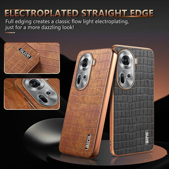 For OPPO Reno11 Global AZNS Electroplated Frame Crocodile Texture Full Coverage Phone Case(White)