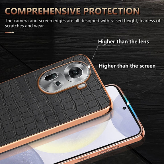 For OPPO Reno11 Global AZNS Electroplated Frame Crocodile Texture Full Coverage Phone Case(White)