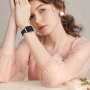 For Apple Watch SE 2023 44mm Lace Sunflower Embossed Silicone Watch Band(Black)