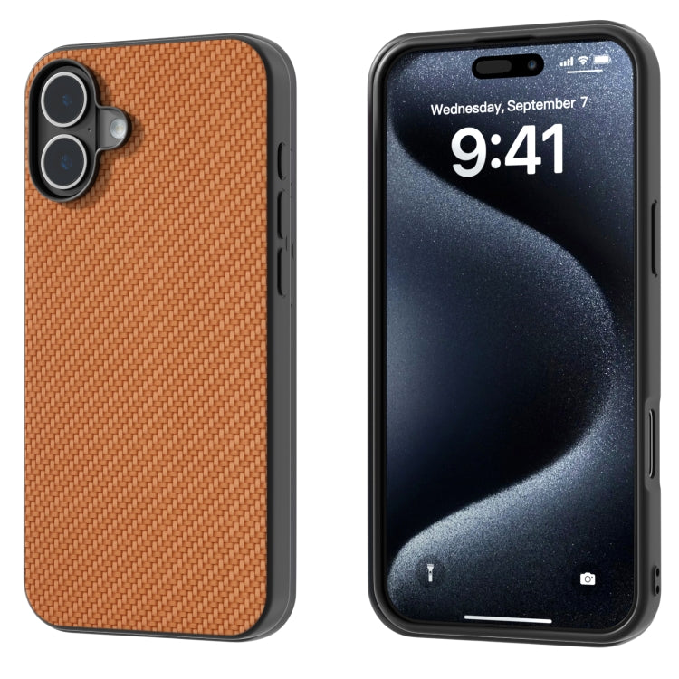For iPhone 16 Carbon Fiber Texture Protective Phone Case(Light Brown)