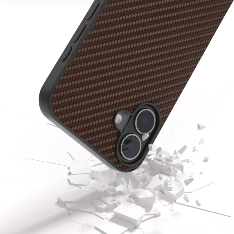 For iPhone 16 Carbon Fiber Texture Protective Phone Case(Dark Brown)