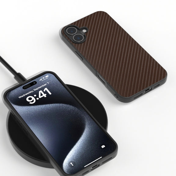 For iPhone 16 Carbon Fiber Texture Protective Phone Case(Dark Brown)