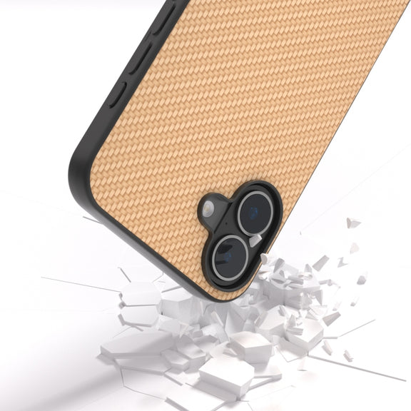 For iPhone 16 Carbon Fiber Texture Protective Phone Case(Gold)