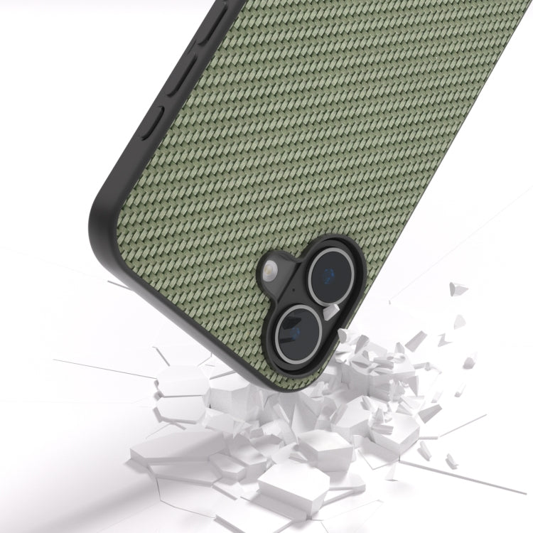 For iPhone 16 Carbon Fiber Texture Protective Phone Case(Green)