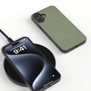 For iPhone 16 Carbon Fiber Texture Protective Phone Case(Green)