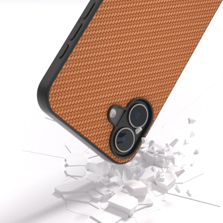 For iPhone 16 Plus Carbon Fiber Texture Protective Phone Case(Light Brown)