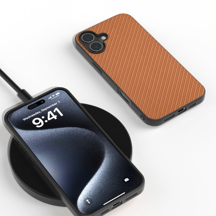 For iPhone 16 Plus Carbon Fiber Texture Protective Phone Case(Light Brown)