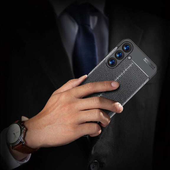 For Samsung Galaxy S25+ 5G Litchi Texture Shockproof TPU Phone Case(Black)