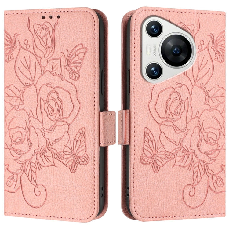 For Huawei Pura 70 Embossed Rose RFID Anti-theft Leather Phone Case(Pink)