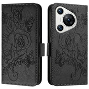 For Huawei Pura 70 Embossed Rose RFID Anti-theft Leather Phone Case(Black)