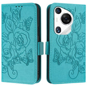 For Huawei Pura 70 Pro Embossed Rose RFID Anti-theft Leather Phone Case(Light Blue)