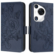 For Huawei Pura 70 Pro Embossed Rose RFID Anti-theft Leather Phone Case(Dark Blue)