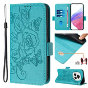 For Honor Magic6 Pro 5G Embossed Rose RFID Anti-theft Leather Phone Case(Light Blue)