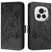 For Honor Magic6 Pro 5G Embossed Rose RFID Anti-theft Leather Phone Case(Black)