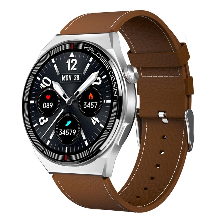 1.3 inch Leather Band IP68 Water-resistant Smart Watch Support Bluetooth Call(Brown)