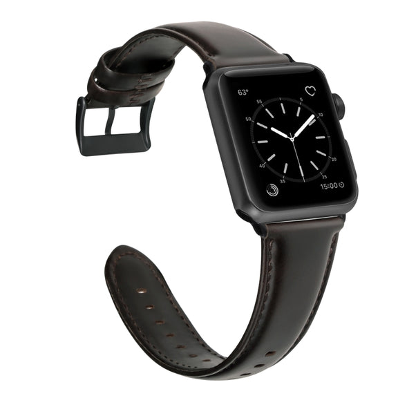 For Apple Watch Ultra 2 49mm Oil Wax Genuine Leather Watch Band(Dark Brown)