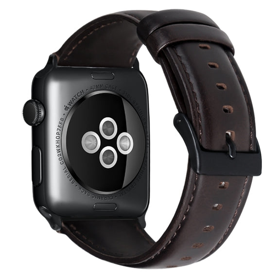 For Apple Watch Ultra 49mm Oil Wax Genuine Leather Watch Band(Dark Brown)