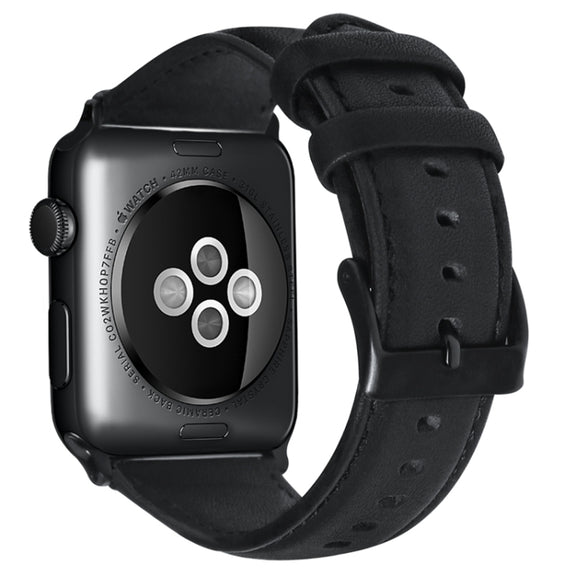 For Apple Watch Series 4 40mm Oil Wax Genuine Leather Watch Band(Black)