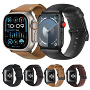 For Apple Watch Ultra 49mm Oil Wax Genuine Leather Watch Band(Black)