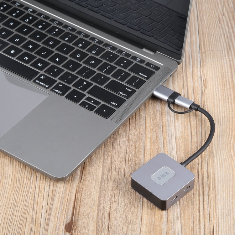 BYL-2320A 4 in 2 USB + USB-C / Type-C to USB + USB-C / Type-C 4 Port HUB Adapter(Grey)