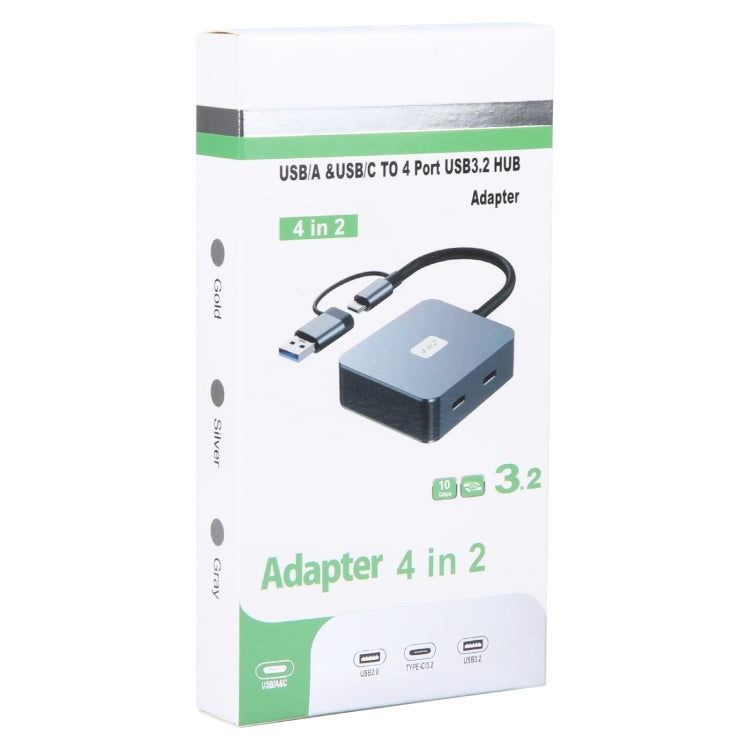 BYL-2320A 4 in 2 USB + USB-C / Type-C to USB + USB-C / Type-C 4 Port HUB Adapter(Grey)
