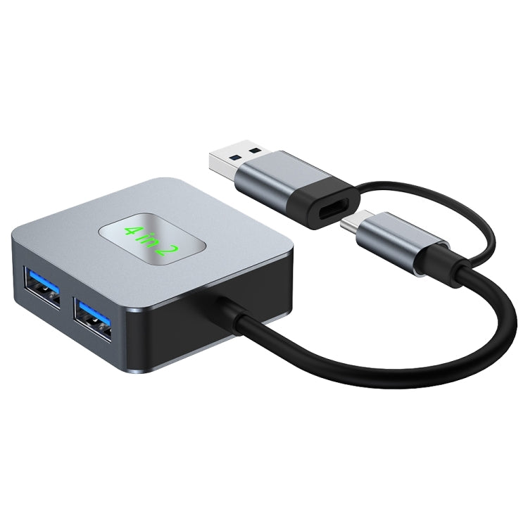 BYL-2320 4 in 2 USB + USB-C / Type-C to USB 3.2 4 Port HUB Adapter(Grey)