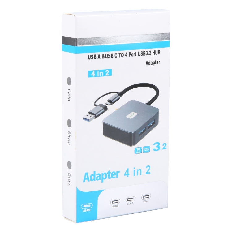 BYL-2320 4 in 2 USB + USB-C / Type-C to USB 3.2 4 Port HUB Adapter(Grey)