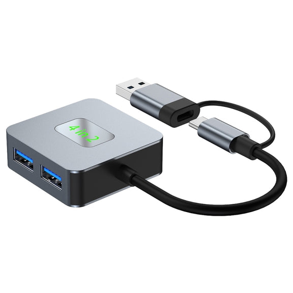 BYL-2320 4 in 2 USB + USB-C / Type-C to USB 3.2 4 Port HUB Adapter(Grey)