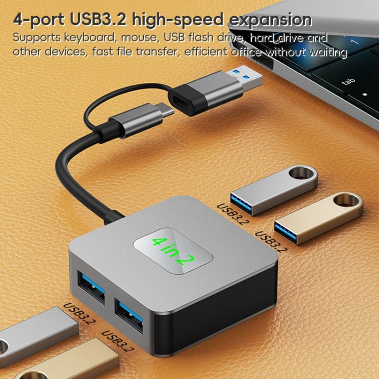 BYL-2320 4 in 2 USB + USB-C / Type-C to USB 3.2 4 Port HUB Adapter(Grey)