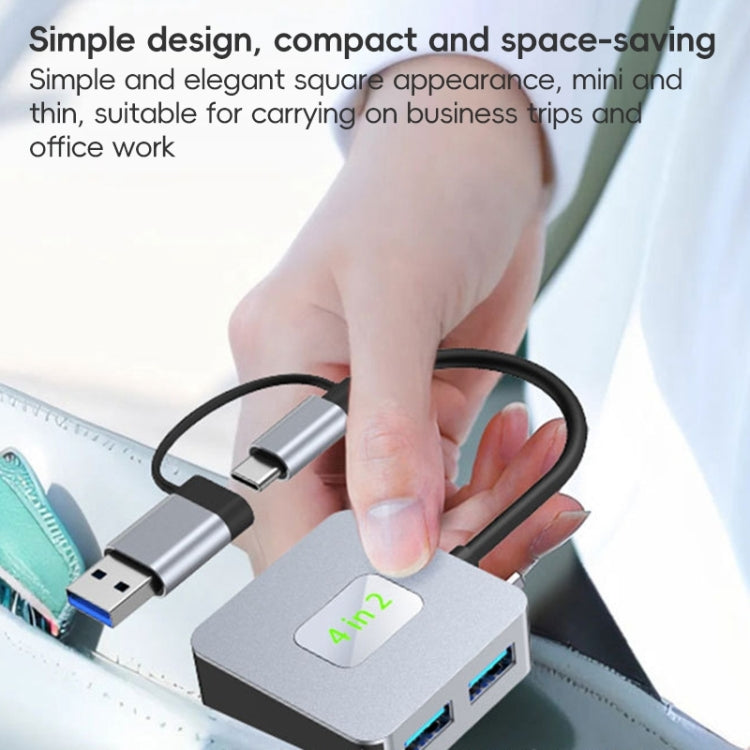 BYL-2320 4 in 2 USB + USB-C / Type-C to USB 3.2 4 Port HUB Adapter(Grey)