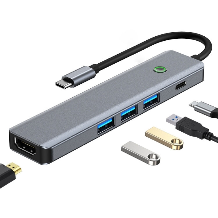 BYL-2319 5 in 1 USB-C / Type-C to USB3.0+USB-C / Type-C+HDTV Multi-function Docking Station(Grey)