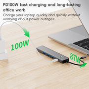 BYL-2319 5 in 1 USB-C / Type-C to USB3.0+USB-C / Type-C+HDTV Multi-function Docking Station(Grey)