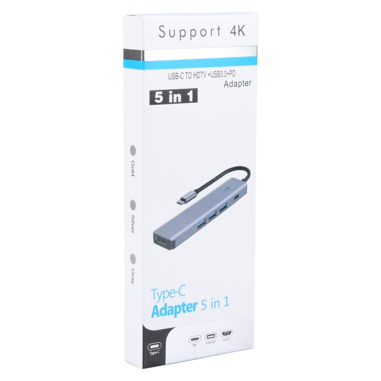 BYL-2319 5 in 1 USB-C / Type-C to USB3.0+USB-C / Type-C+HDTV Multi-function Docking Station(Grey)