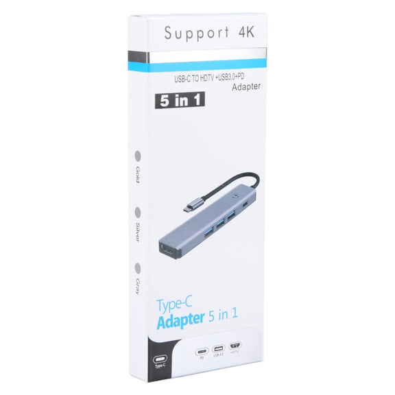 BYL-2319 5 in 1 USB-C / Type-C to USB3.0+USB-C / Type-C+HDTV Multi-function Docking Station(Grey)