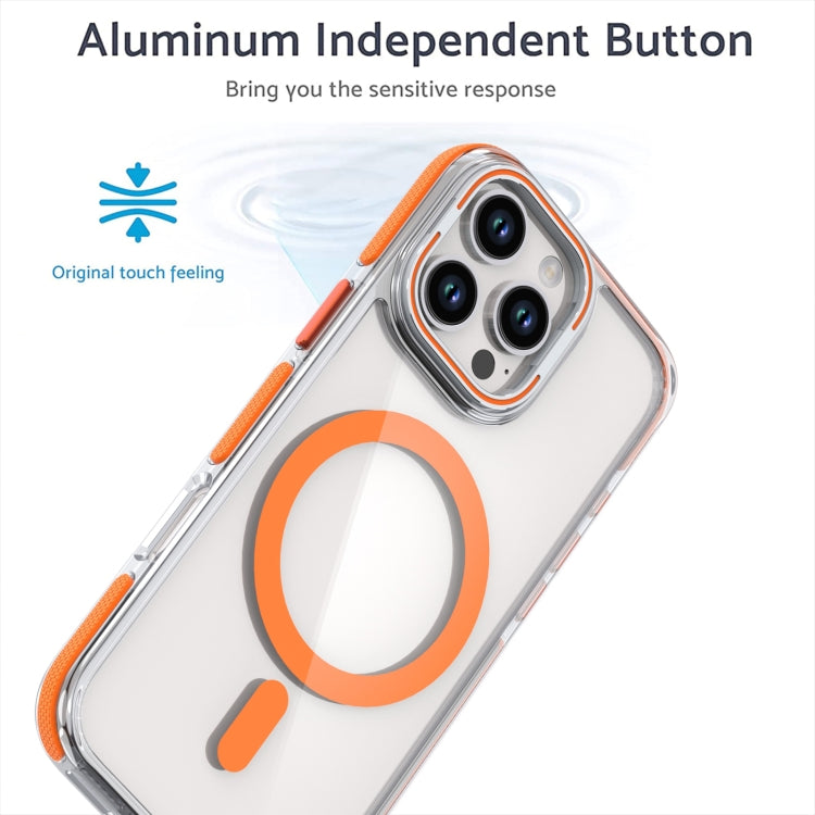 For iPhone 16 Plus Dual-Color Clear Acrylic Hybrid TPU Lens Flip Holder MagSafe Phone Case(Blue)