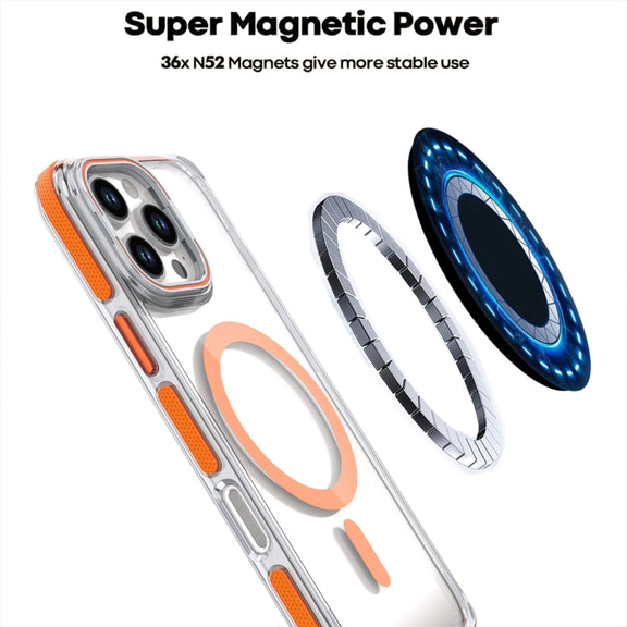 For iPhone 16 Plus Dual-Color Clear Acrylic Hybrid TPU Lens Flip Holder MagSafe Phone Case(Blue)