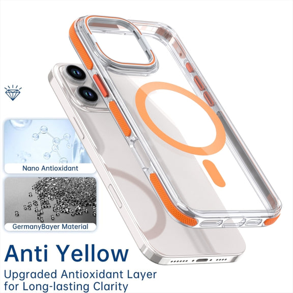 For iPhone 16 Pro Dual-Color Clear Acrylic Hybrid TPU Lens Flip Holder MagSafe Phone Case(Blue)