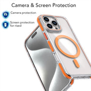 For iPhone 16 Pro Max Dual-Color Clear Acrylic Hybrid TPU Lens Flip Holder MagSafe Phone Case(Orange)