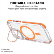 For iPhone 16 Dual-Color Clear Acrylic Hybrid TPU Lens Flip Holder MagSafe Phone Case(Blue)