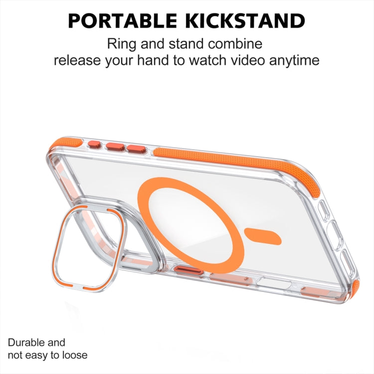 For iPhone 16 Pro Dual-Color Clear Acrylic Hybrid TPU Lens Flip Holder MagSafe Phone Case(Blue)