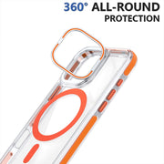 For iPhone 16 Pro Dual-Color Clear Acrylic Hybrid TPU Lens Flip Holder MagSafe Phone Case(Blue)