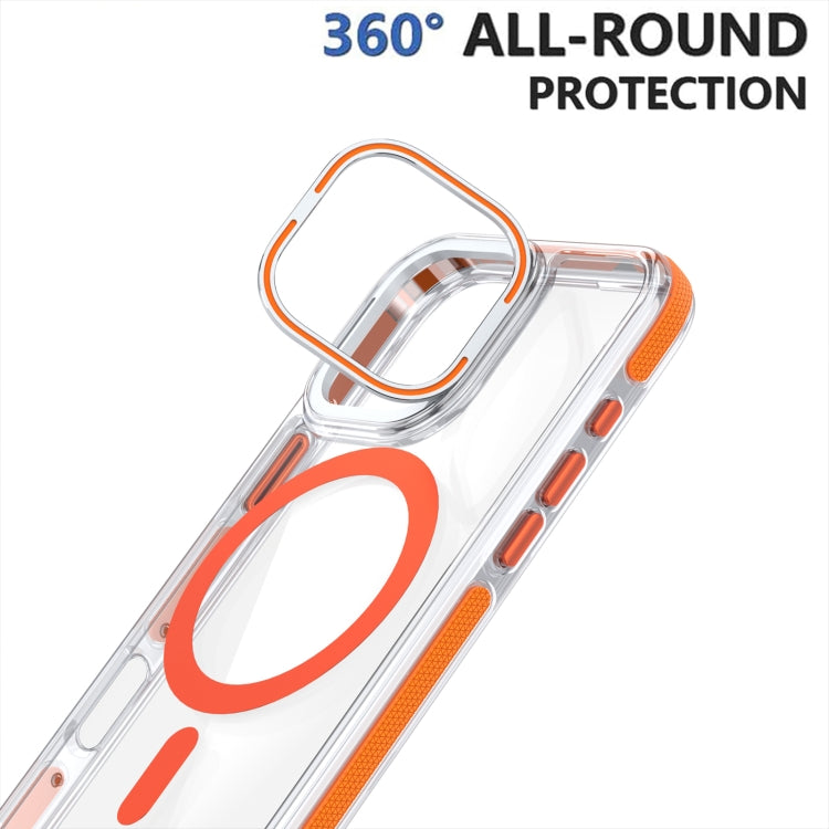 For iPhone 16 Pro Max Dual-Color Clear Acrylic Hybrid TPU Lens Flip Holder MagSafe Phone Case(Orange)
