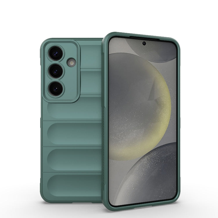 For Samsung Galaxy S25 5G Magic Shield TPU + Flannel Phone Case(Dark Green)