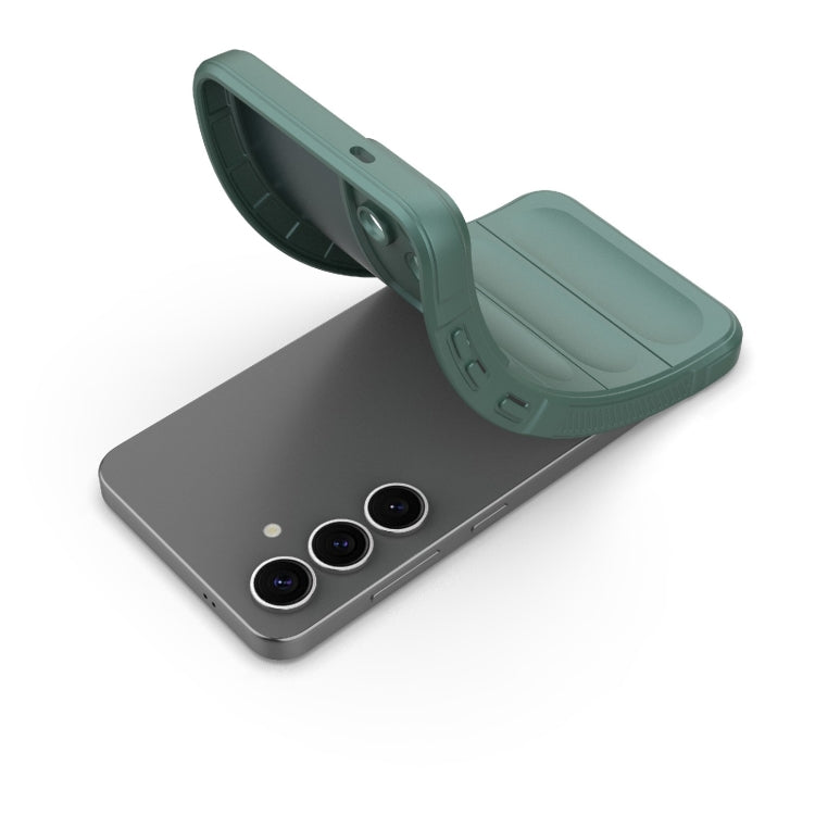 For Samsung Galaxy S25 5G Magic Shield TPU + Flannel Phone Case(Dark Green)
