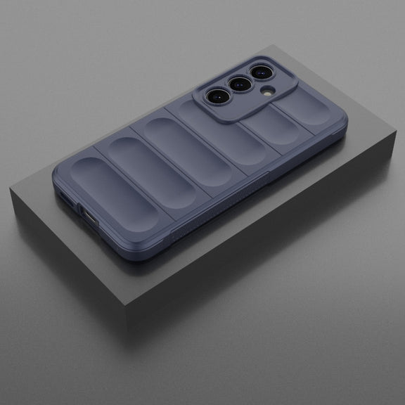 For Samsung Galaxy S25 5G Magic Shield TPU + Flannel Phone Case(Dark Blue)