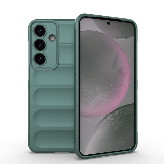 For Samsung Galaxy S25+ 5G Magic Shield TPU + Flannel Phone Case(Dark Green)